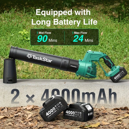 TaskStar Electric Leaf Blower 550CFM 150MPH Brushed Motor 5-Speed Rotating Head Airblower For Lawn Garden 4.0Ah Battery Powered