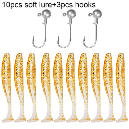 10PCS 5.5cm 7cm 10cm T Tail Worm 3PCS Jigging Head Hook 3g 5g 10g